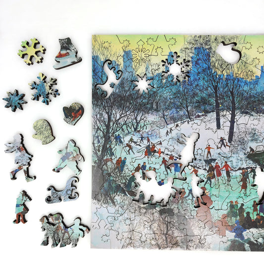 Wooden Jigsaw Puzzle with Uniquely Shaped Pieces for Adults - 180 Pieces - Skating in Central Park