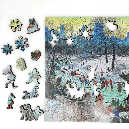 Large Format Wooden Jigsaw Puzzle for Seniors and Adults - Uniquely Shaped Pieces - 180 Pieces - Skating in Central Park