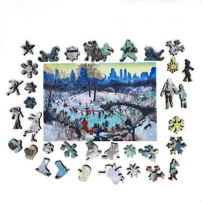 Large Format Wooden Jigsaw Puzzle for Seniors and Adults - Uniquely Shaped Pieces - 180 Pieces - Skating in Central Park