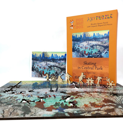 Wooden Jigsaw Puzzle with Uniquely Shaped Pieces for Adults - 370 Pieces - Skating in Central Park