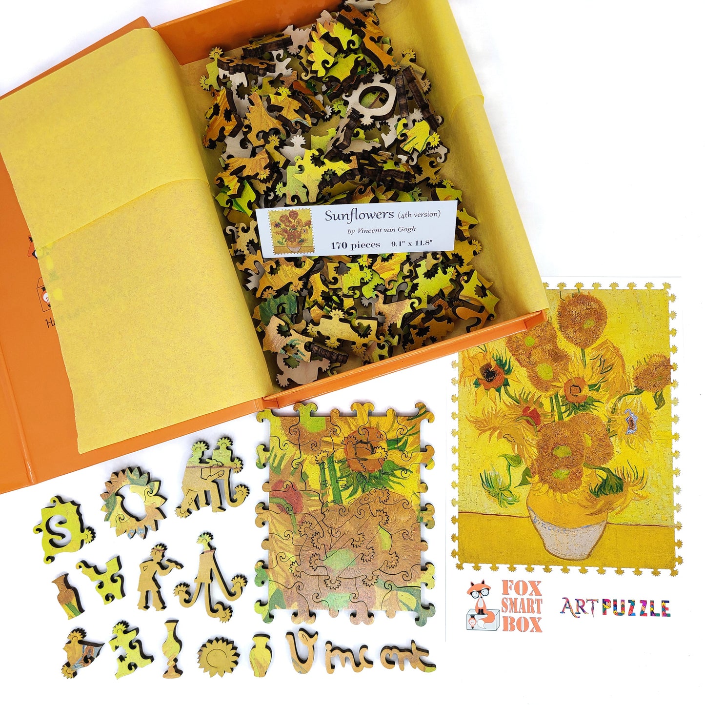 Wooden Jigsaw Puzzle with Uniquely Shaped Pieces for Adults - 170 Pieces - Sunflowers (4th Version}