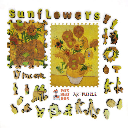 Wooden Jigsaw Puzzle with Uniquely Shaped Pieces for Adults - 170 Pieces - Sunflowers (4th Version}