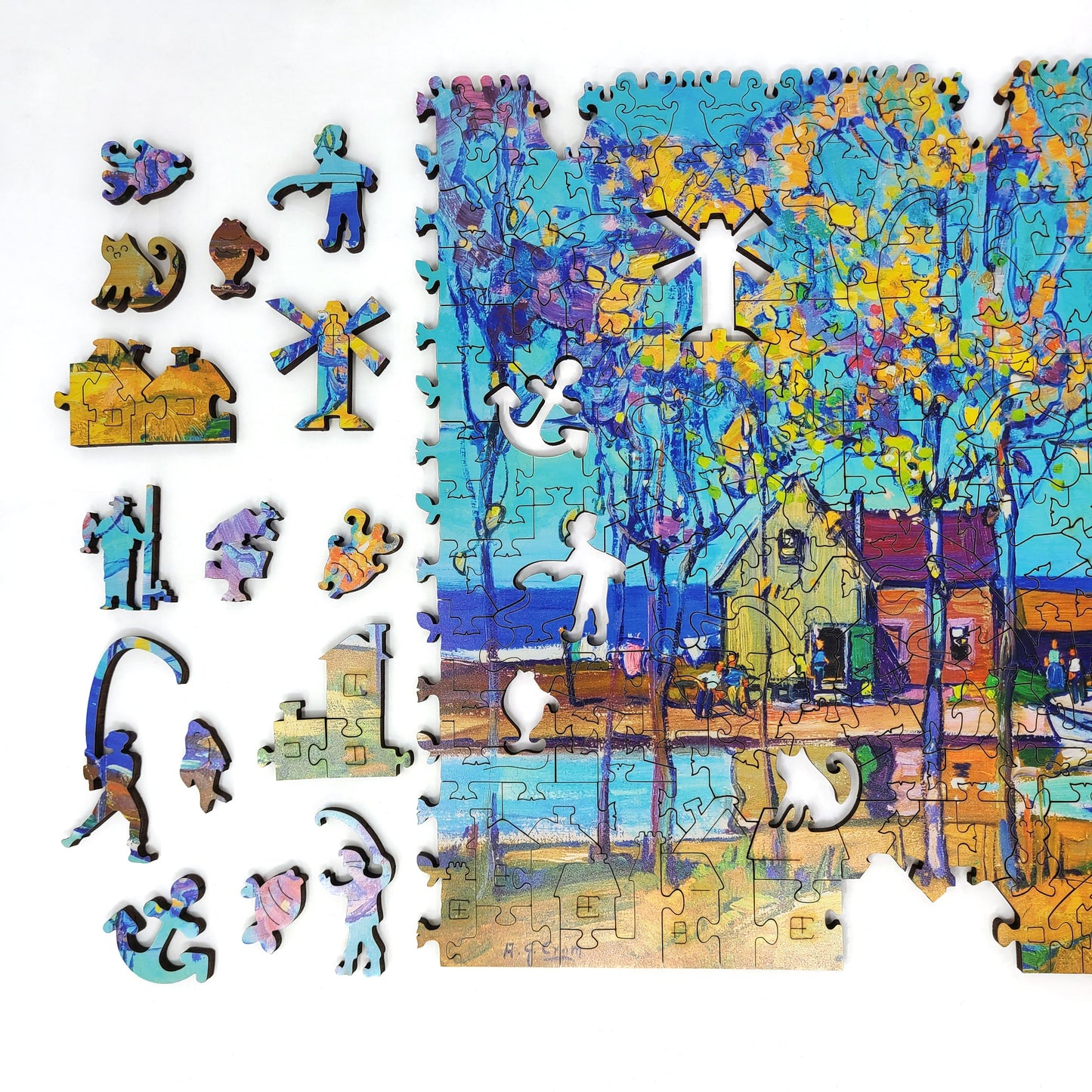Wooden Jigsaw Puzzle with Uniquely Shaped Pieces for Adults - 255 Pieces - Fishermen's Cottages