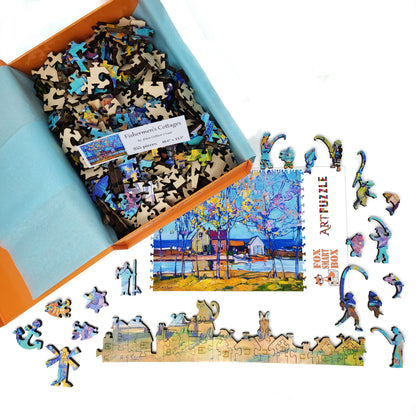 Wooden Jigsaw Puzzle with Uniquely Shaped Pieces for Adults - 255 Pieces - Fishermen's Cottages