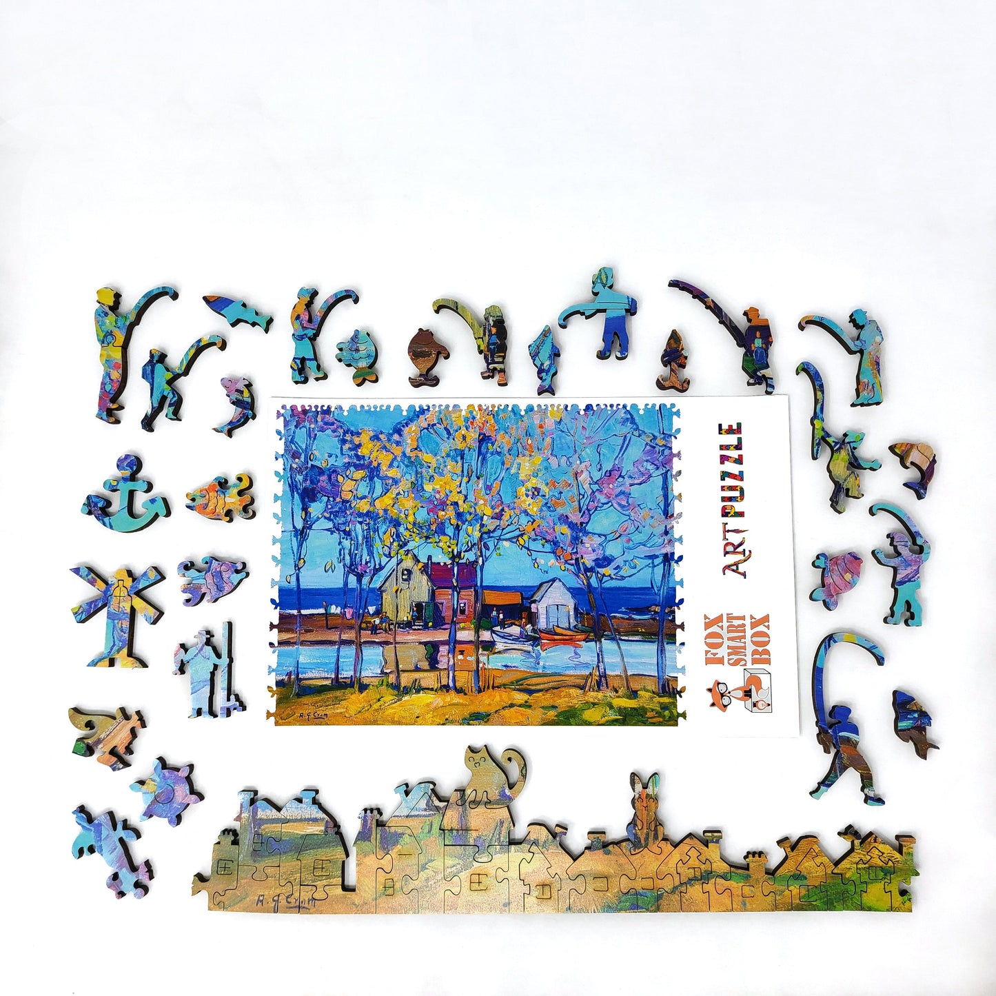 Wooden Jigsaw Puzzle with Uniquely Shaped Pieces for Adults - 255 Pieces - Fishermen's Cottages