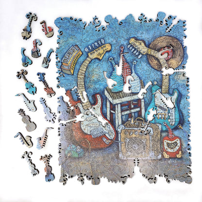 Wooden Jigsaw Puzzle with Uniquely Shaped Pieces for Adults - 212 Pieces - Blue Bottle Blues