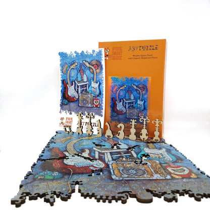 Wooden Jigsaw Puzzle with Uniquely Shaped Pieces for Adults - 212 Pieces - Blue Bottle Blues