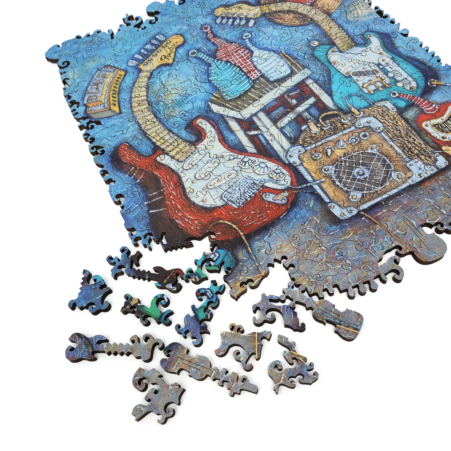 Wooden Jigsaw Puzzle with Uniquely Shaped Pieces for Adults - 212 Pieces - Blue Bottle Blues