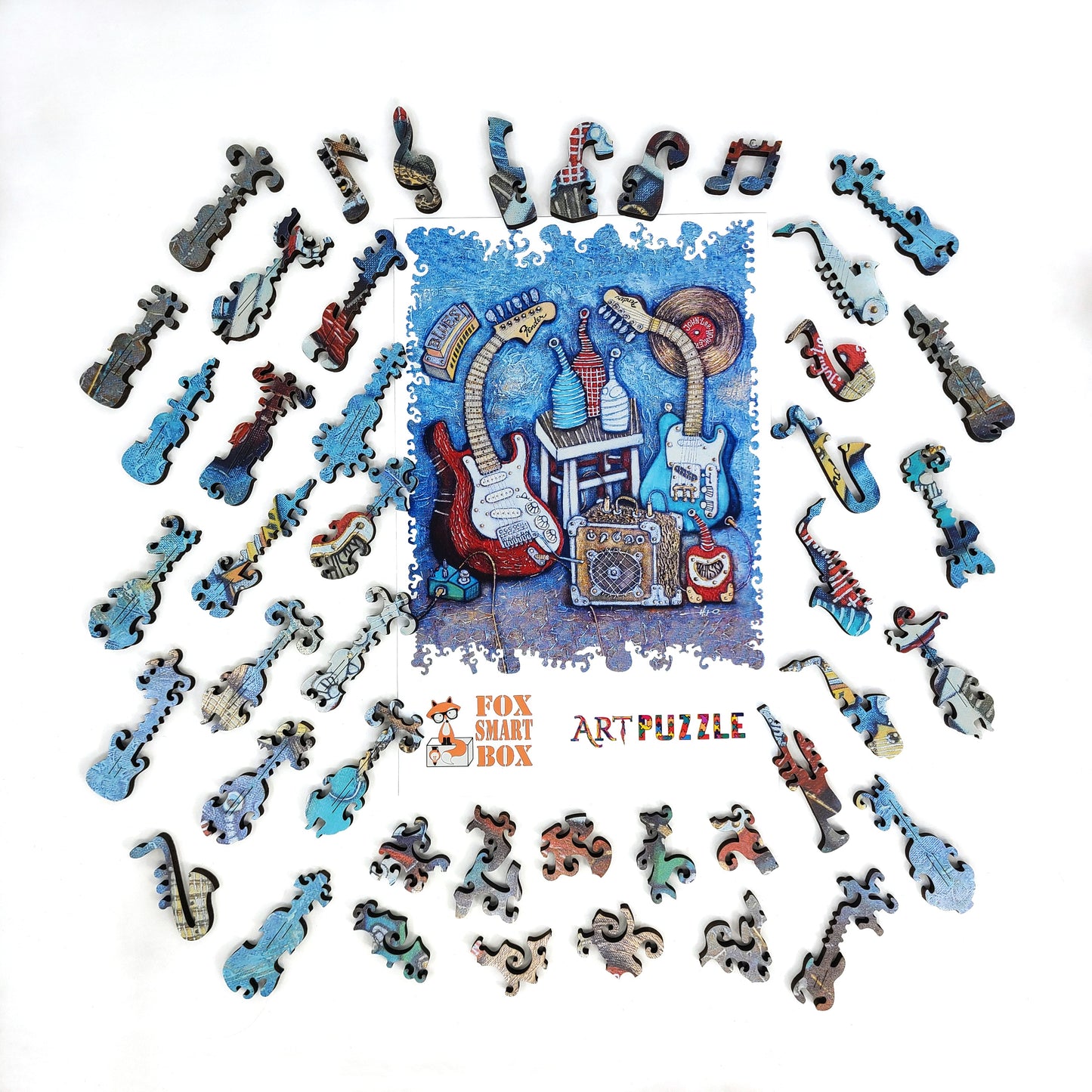 Wooden Jigsaw Puzzle with Uniquely Shaped Pieces for Adults - 212 Pieces - Blue Bottle Blues