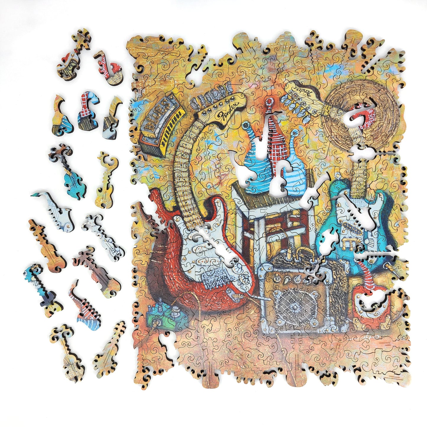 Wooden Jigsaw Puzzle with Uniquely Shaped Pieces for Adults - 212 Pieces - Yellow Bottle Blues