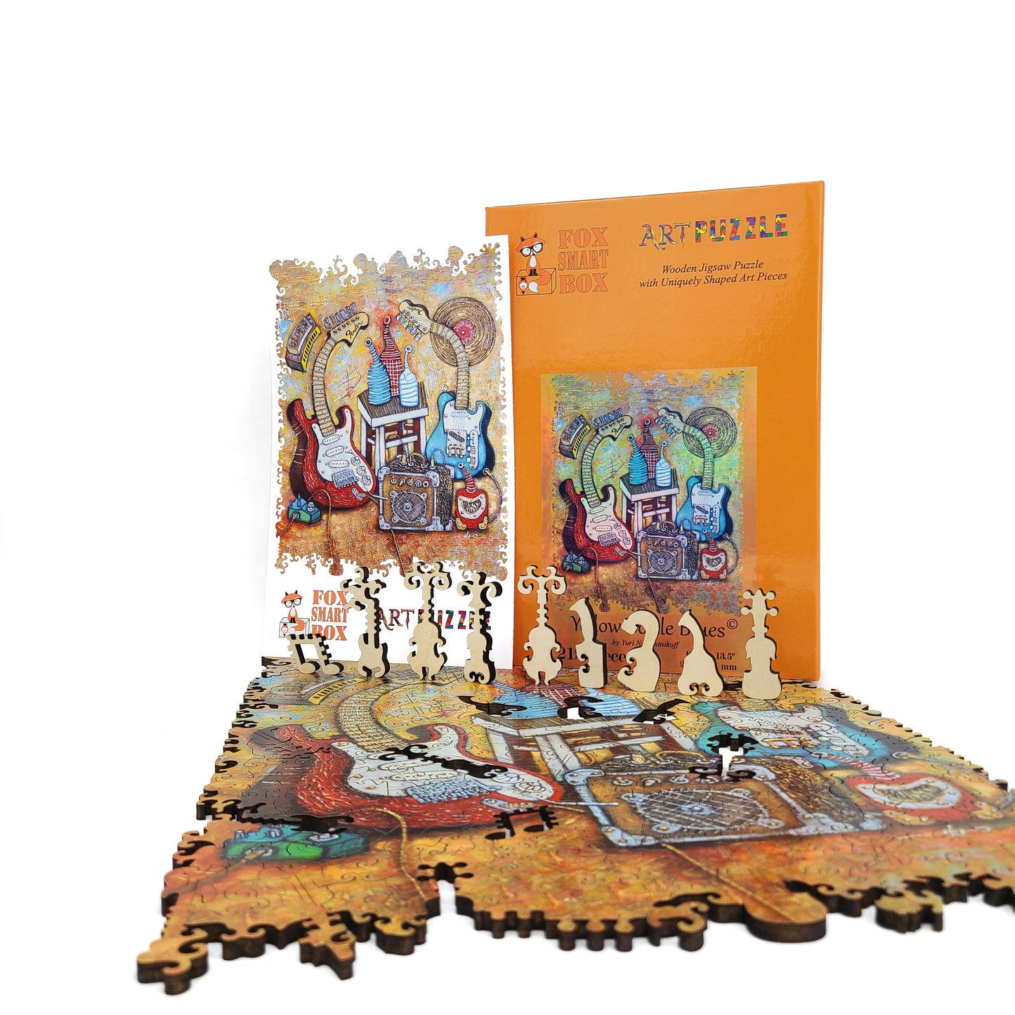 Wooden Jigsaw Puzzle with Uniquely Shaped Pieces for Adults - 212 Pieces - Yellow Bottle Blues