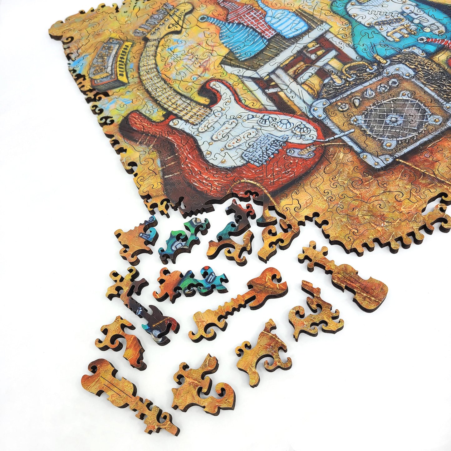 Wooden Jigsaw Puzzle with Uniquely Shaped Pieces for Adults - 212 Pieces - Yellow Bottle Blues