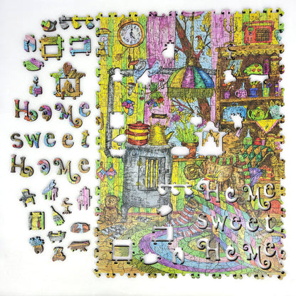 Wooden Jigsaw Puzzle with Uniquely Shaped Pieces for Adults - 350 Pieces - Home, Sweet Home