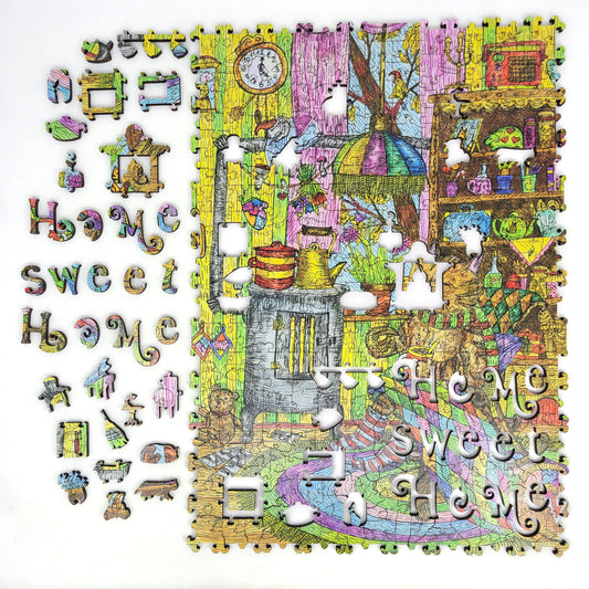 Wooden Jigsaw Puzzle with Uniquely Shaped Pieces for Adults - 350 Pieces - Home, Sweet Home