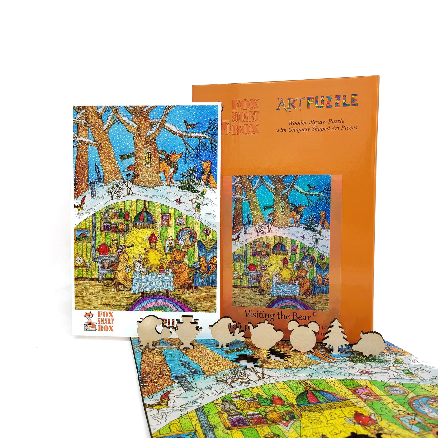 Wooden Jigsaw Puzzle with Uniquely Shaped Pieces for Adults - 195 Pieces - Visiting the Bear