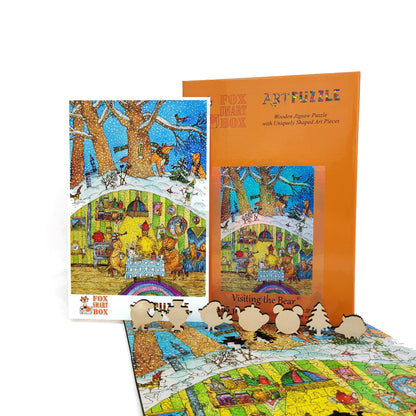 Wooden Jigsaw Puzzle with Uniquely Shaped Pieces for Adults - 195 Pieces - Visiting the Bear