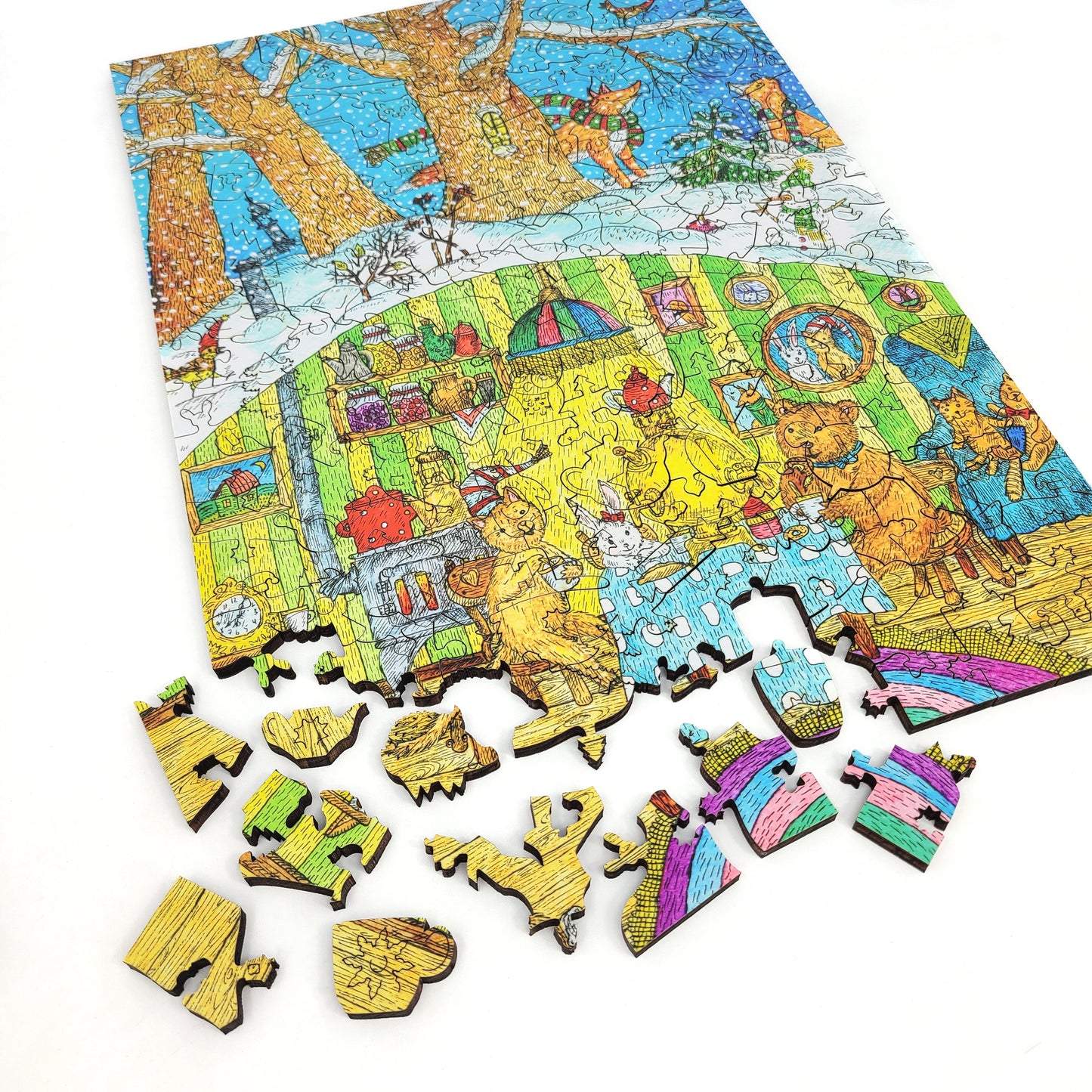 Wooden Jigsaw Puzzle with Uniquely Shaped Pieces for Adults - 195 Pieces - Visiting the Bear