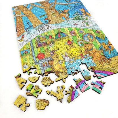 Wooden Jigsaw Puzzle with Uniquely Shaped Pieces for Adults - 195 Pieces - Visiting the Bear