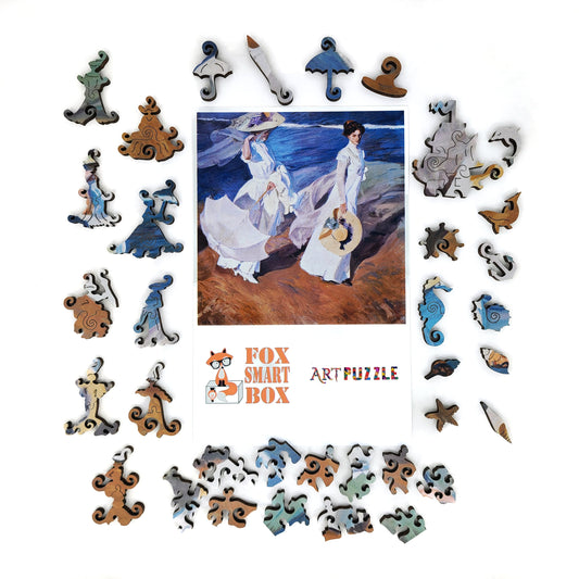 Large Format Wooden Jigsaw Puzzle with Uniquely Shaped Pieces for Seniors and Adults - 190 Pieces - Strolling along the Seashore