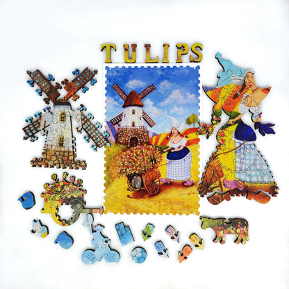 Wooden Jigsaw Puzzle with Uniquely Shaped Pieces for Adults - 310 Pieces - Dutch Tulips