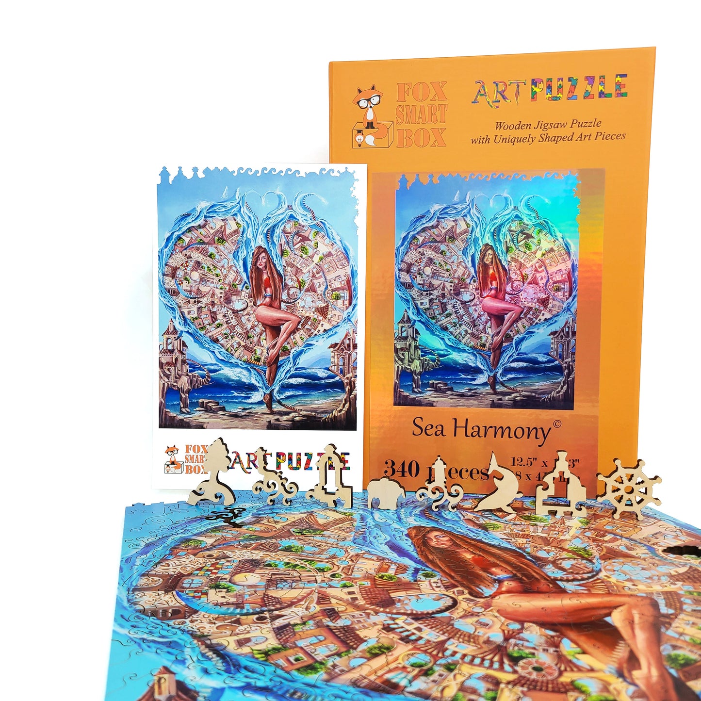 Wooden Jigsaw Puzzle with Uniquely Shaped Pieces for Adults - 340 Pieces - Sea Harmony