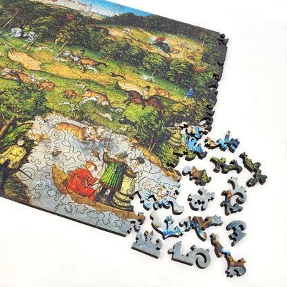 Wooden Jigsaw Puzzle with Uniquely Shaped Pieces for Adults - 485 Pieces - Hunting near Hartenfels Castle