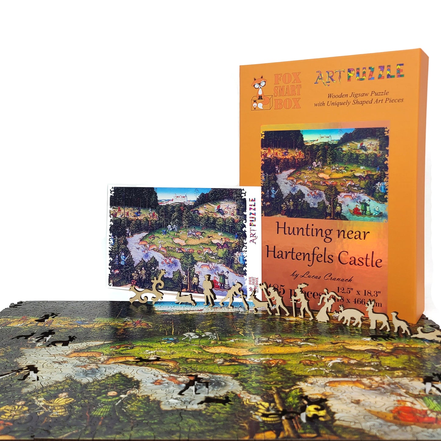 Wooden Jigsaw Puzzle with Uniquely Shaped Pieces for Adults - 485 Pieces - Hunting near Hartenfels Castle