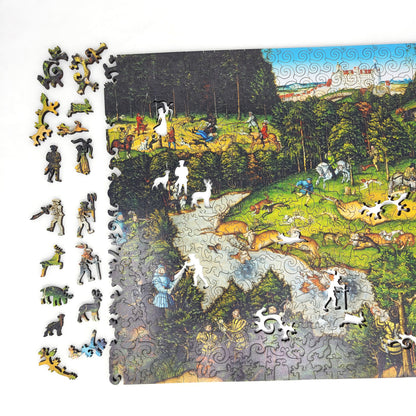 Wooden Jigsaw Puzzle with Uniquely Shaped Pieces for Adults - 485 Pieces - Hunting near Hartenfels Castle