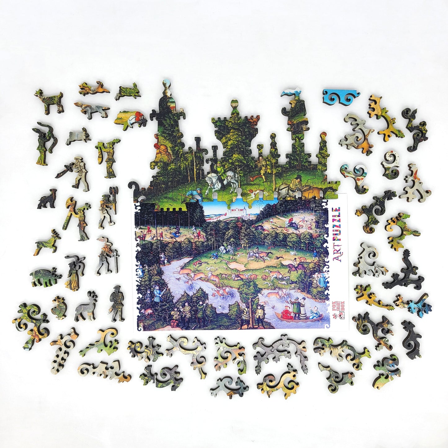 Wooden Jigsaw Puzzle with Uniquely Shaped Pieces for Adults - 485 Pieces - Hunting near Hartenfels Castle