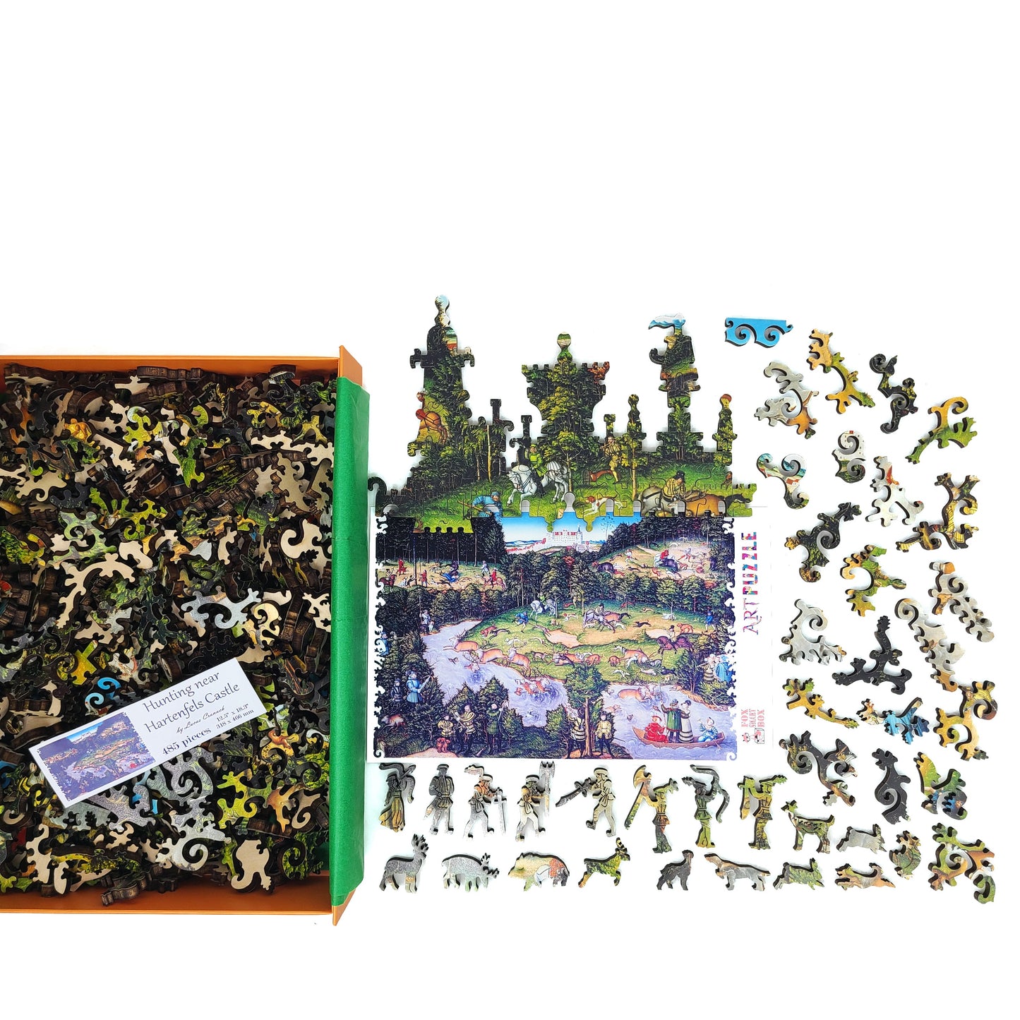 Wooden Jigsaw Puzzle with Uniquely Shaped Pieces for Adults - 485 Pieces - Hunting near Hartenfels Castle