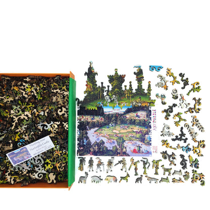 Wooden Jigsaw Puzzle with Uniquely Shaped Pieces for Adults - 485 Pieces - Hunting near Hartenfels Castle