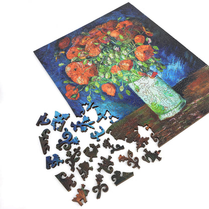 Large Format Wooden Jigsaw Puzzle with Uniquely Shaped Pieces for Seniors and Adults - 235 Pieces - Vase with red poppies