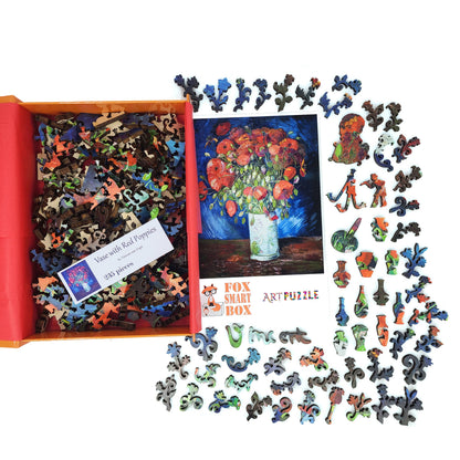 Large Format Wooden Jigsaw Puzzle with Uniquely Shaped Pieces for Seniors and Adults - 235 Pieces - Vase with red poppies