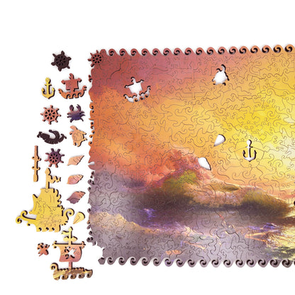 Wooden Jigsaw Puzzle with Uniquely Shaped Pieces for Adults - 425 Pieces - The Ninth Wave (digitally enhanced)