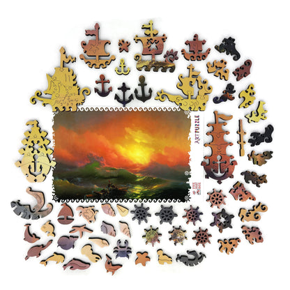 Wooden Jigsaw Puzzle with Uniquely Shaped Pieces for Adults - 425 Pieces - The Ninth Wave (digitally enhanced)