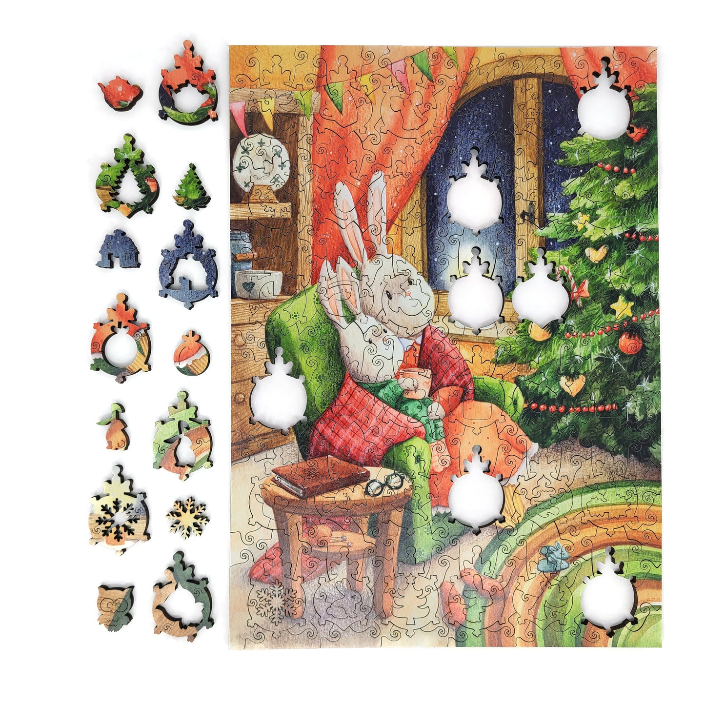 Large Format Wooden Jigsaw Puzzle with Uniquely Shaped Pieces for Seniors and Adults - 240 Pieces - A Moment Before Christmas