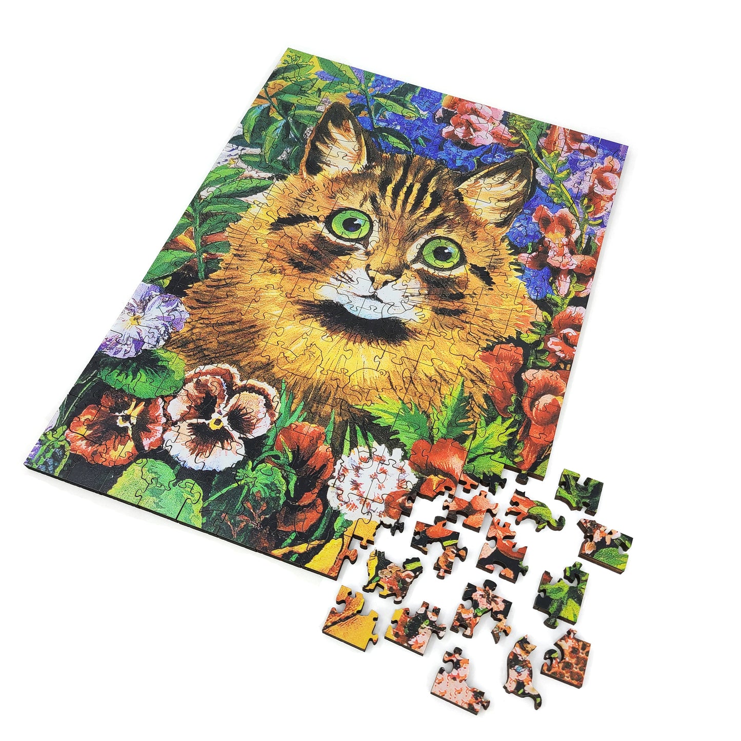 Large Format Wooden Jigsaw Puzzle with Uniquely Shaped Pieces for Seniors and Adults - 240 Pieces - Cat Among the Flowers