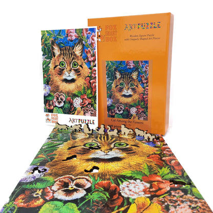 Large Format Wooden Jigsaw Puzzle with Uniquely Shaped Pieces for Seniors and Adults - 240 Pieces - Cat Among the Flowers