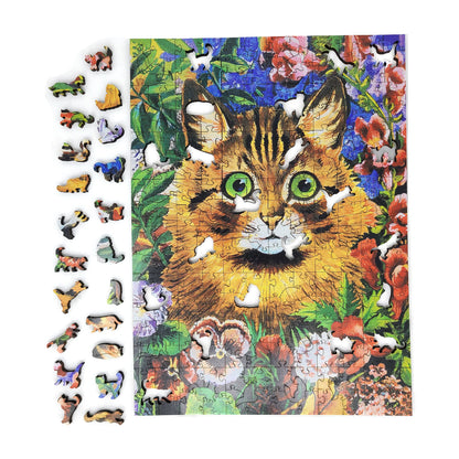 Large Format Wooden Jigsaw Puzzle with Uniquely Shaped Pieces for Seniors and Adults - 240 Pieces - Cat Among the Flowers