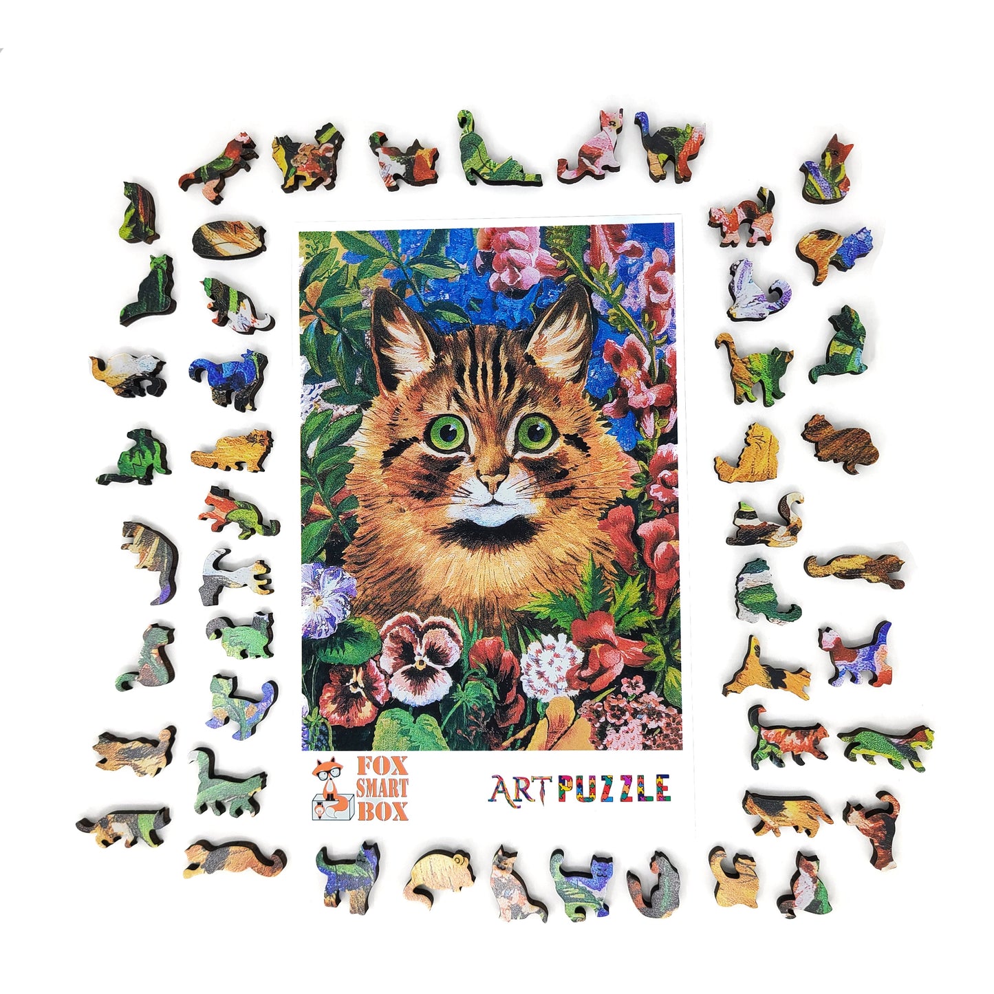 Large Format Wooden Jigsaw Puzzle with Uniquely Shaped Pieces for Seniors and Adults - 240 Pieces - Cat Among the Flowers