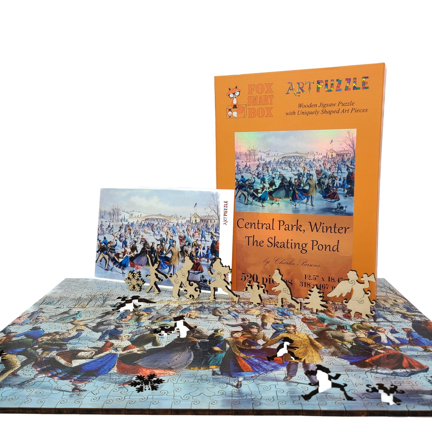 Wooden Jigsaw Puzzle for Adults - Uniquely Shaped Pieces  - 520 Pieces - Central Park, Winter – The Skating Pond