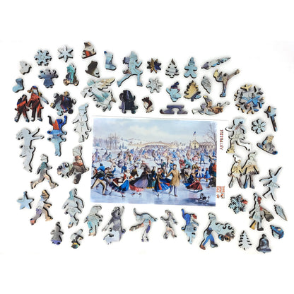 Wooden Jigsaw Puzzle for Adults - Uniquely Shaped Pieces  - 520 Pieces - Central Park, Winter – The Skating Pond