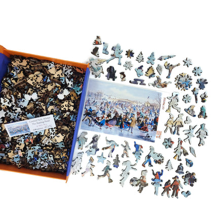 Wooden Jigsaw Puzzle for Adults - Uniquely Shaped Pieces  - 520 Pieces - Central Park, Winter – The Skating Pond