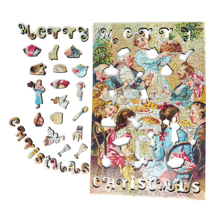 Wooden Jigsaw Puzzle for Adults - Uniquely Shaped Pieces  - 205 Pieces - We all wish you a merry Christmas
