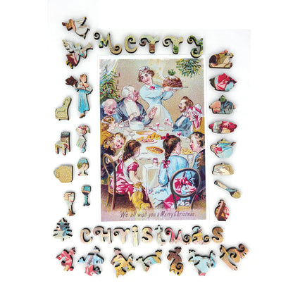 Wooden Jigsaw Puzzle for Adults - Uniquely Shaped Pieces  - 205 Pieces - We all wish you a merry Christmas