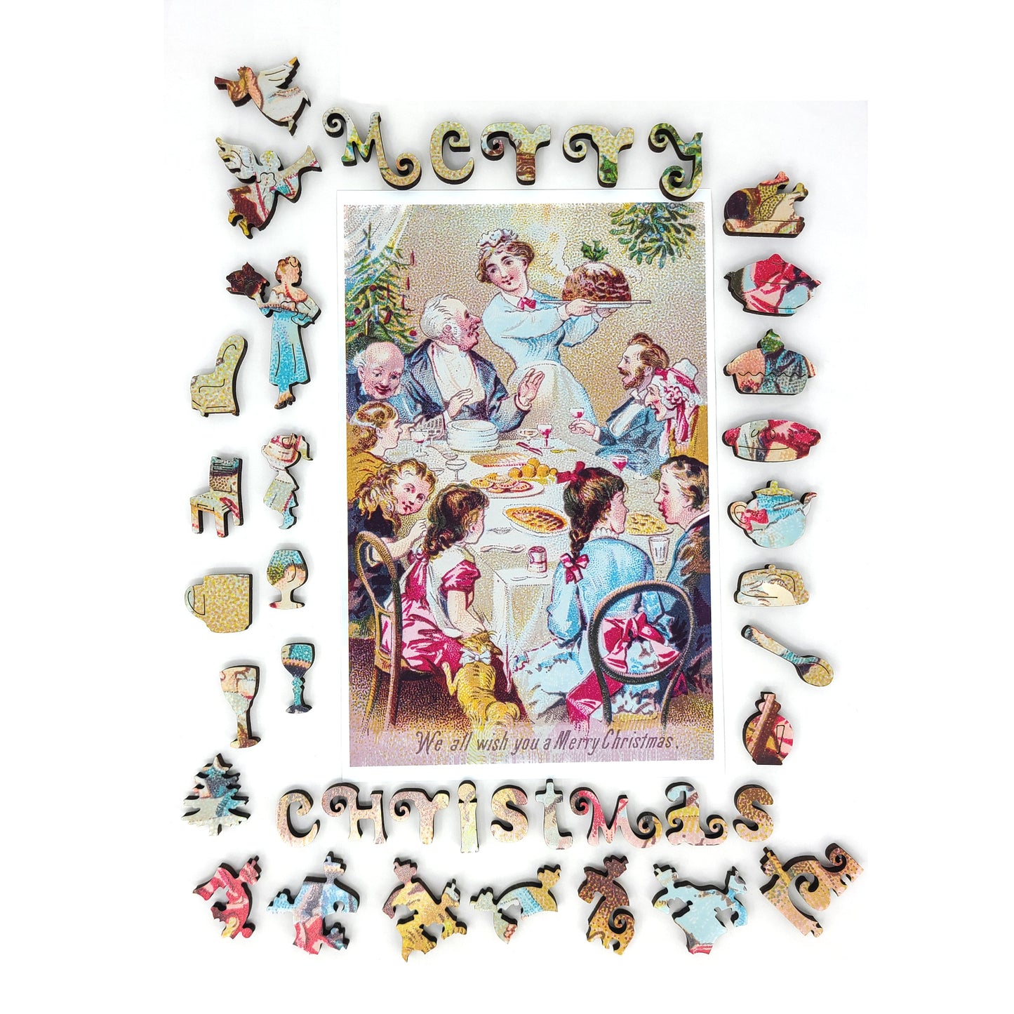 Large Format Wooden Jigsaw Puzzle with Uniquely Shaped Pieces for Seniors and Adults - 205 Pieces - We all wish you a merry Christmas