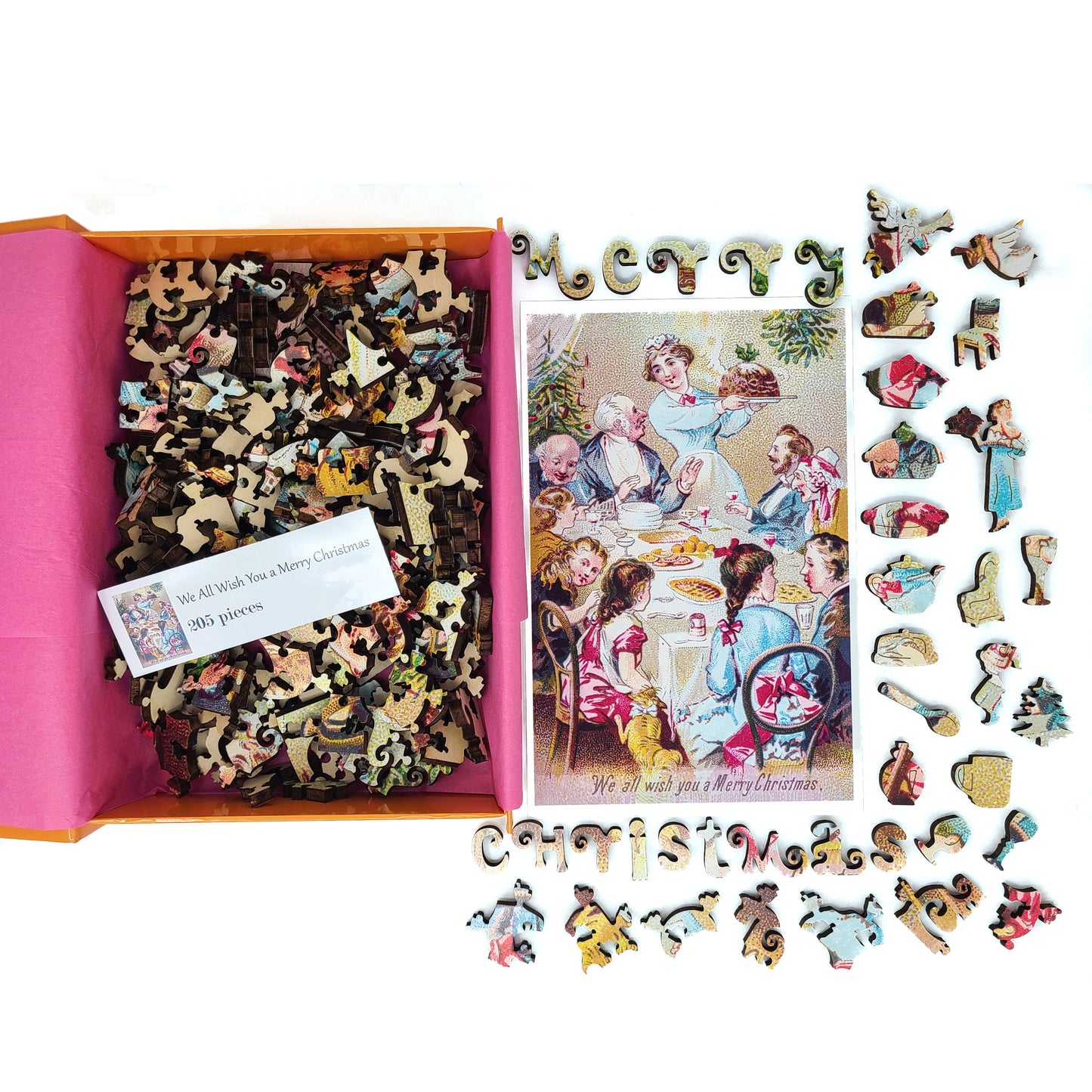Large Format Wooden Jigsaw Puzzle with Uniquely Shaped Pieces for Seniors and Adults - 205 Pieces - We all wish you a merry Christmas