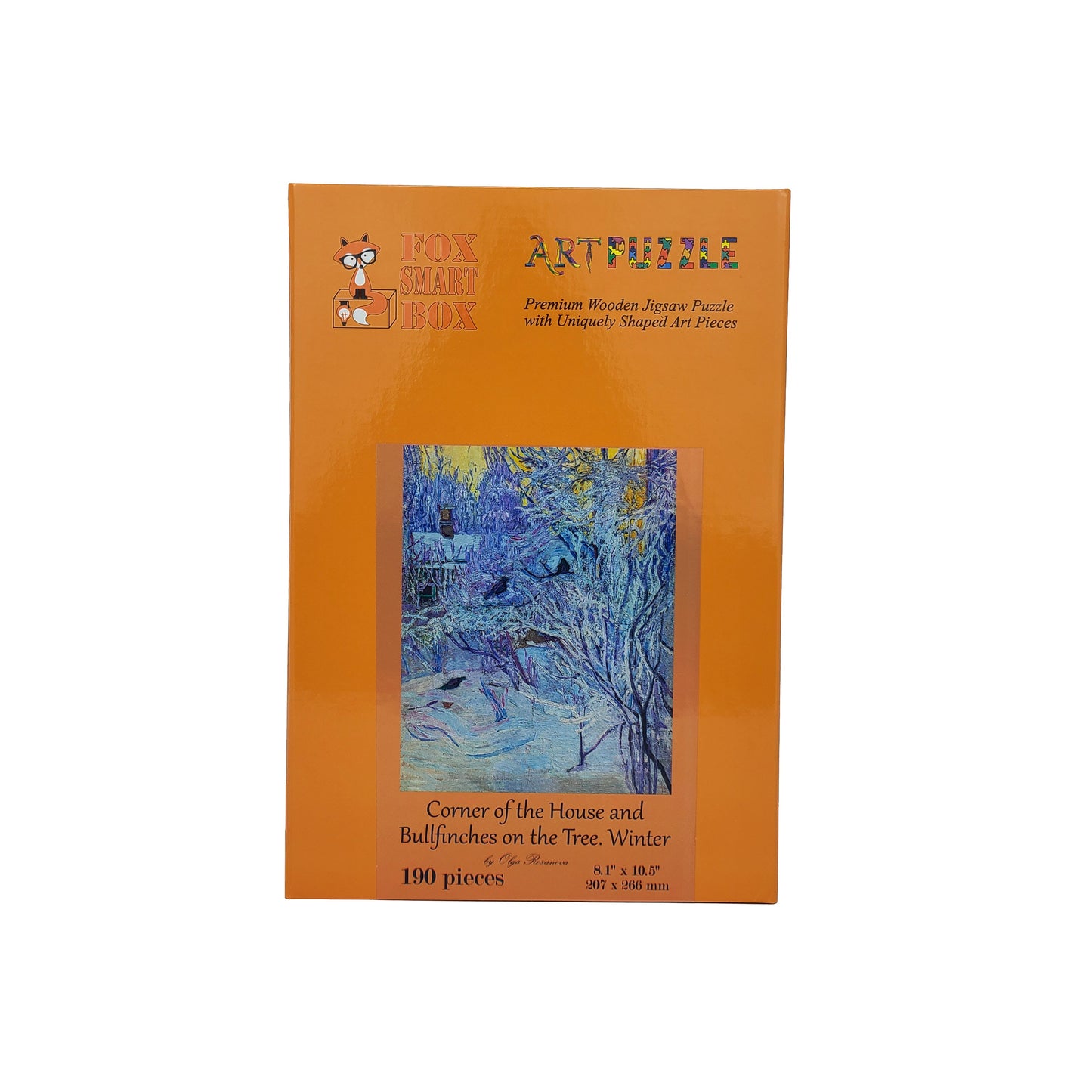 Wooden Jigsaw Puzzle for Adults - Uniquely Shaped Pieces  - 190 Pieces - Corner of the House and Bullfinches on the Tree. Winter
