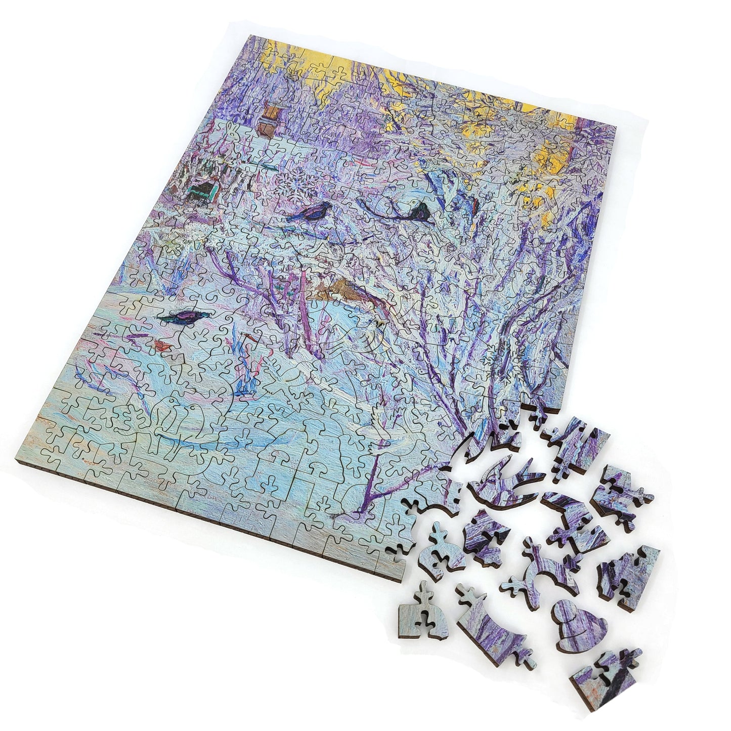 Large Format Wooden Jigsaw Puzzle with Uniquely Shaped Pieces for Seniors and Adults - 190 Pieces - Bullfinches on the Tree. Winter