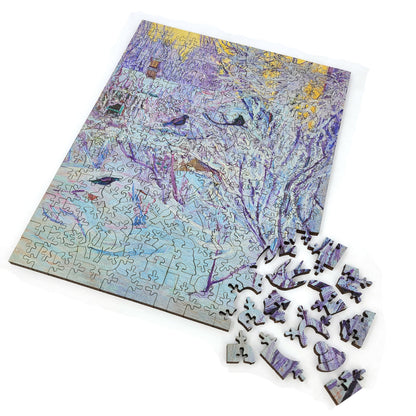 Large Format Wooden Jigsaw Puzzle with Uniquely Shaped Pieces for Seniors and Adults - 190 Pieces - Bullfinches on the Tree. Winter